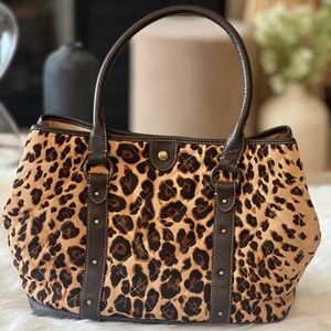 J. Crew Quilted Leopard Satchel Tote Handbag